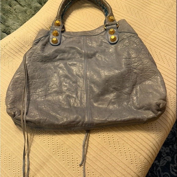 Balenciaga GGH Brief Bag Light Blue Handbag with Gold Accents - Picture 5 of 15